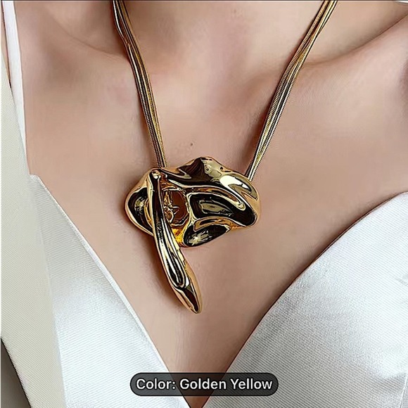 Gold Geometric Handmade Creative Design Necklace Party Event - Picture 3 of 5